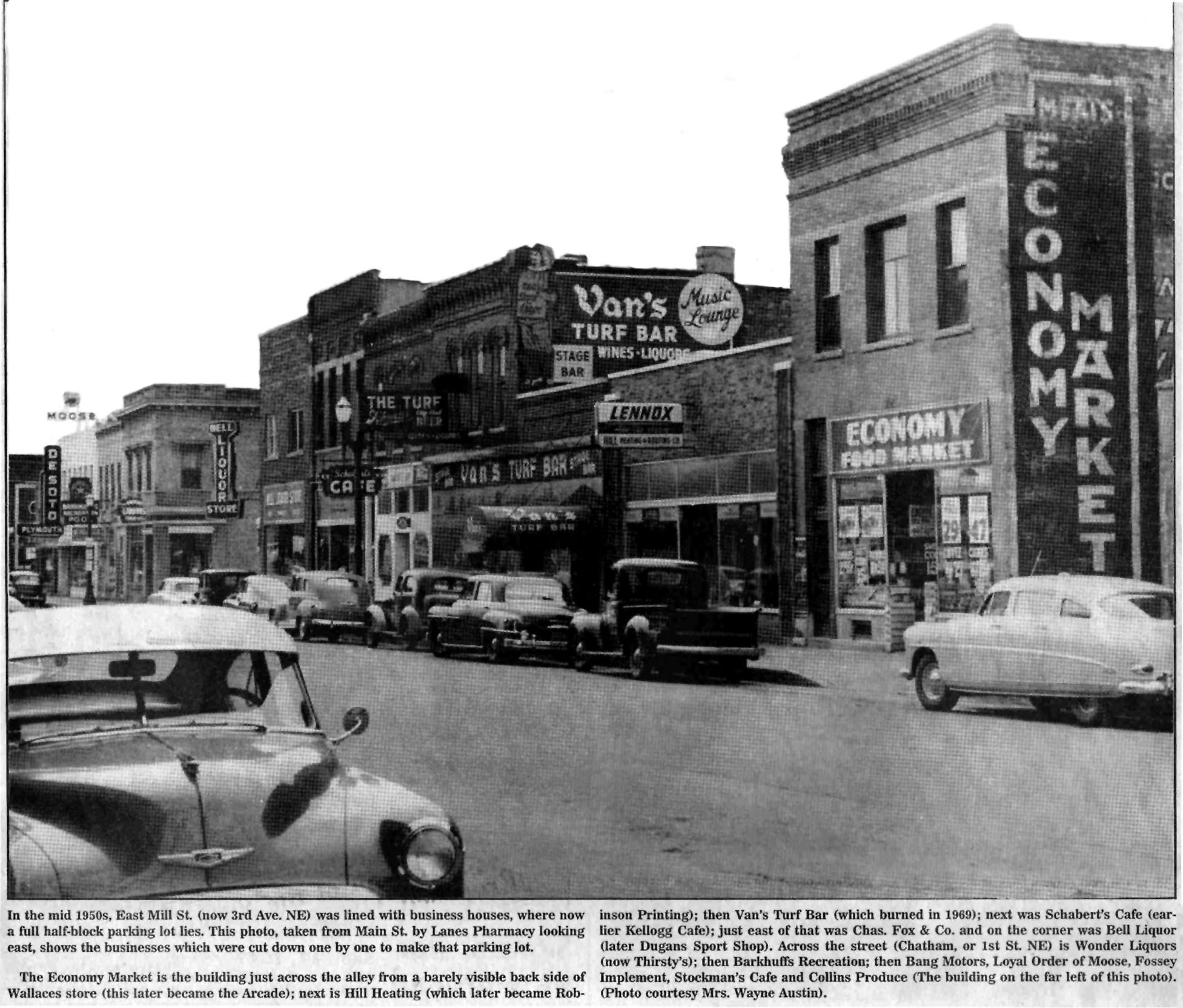 E. Mill St. (3rd Ave. N.E.) - 1950's (looking towards the SE from N. Main St.)