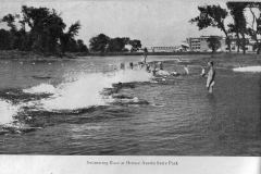 Swimming race at Austin's Downtown Mill Pond back in 1938-39. On the picture's right is where the city pool's parking lot is located today