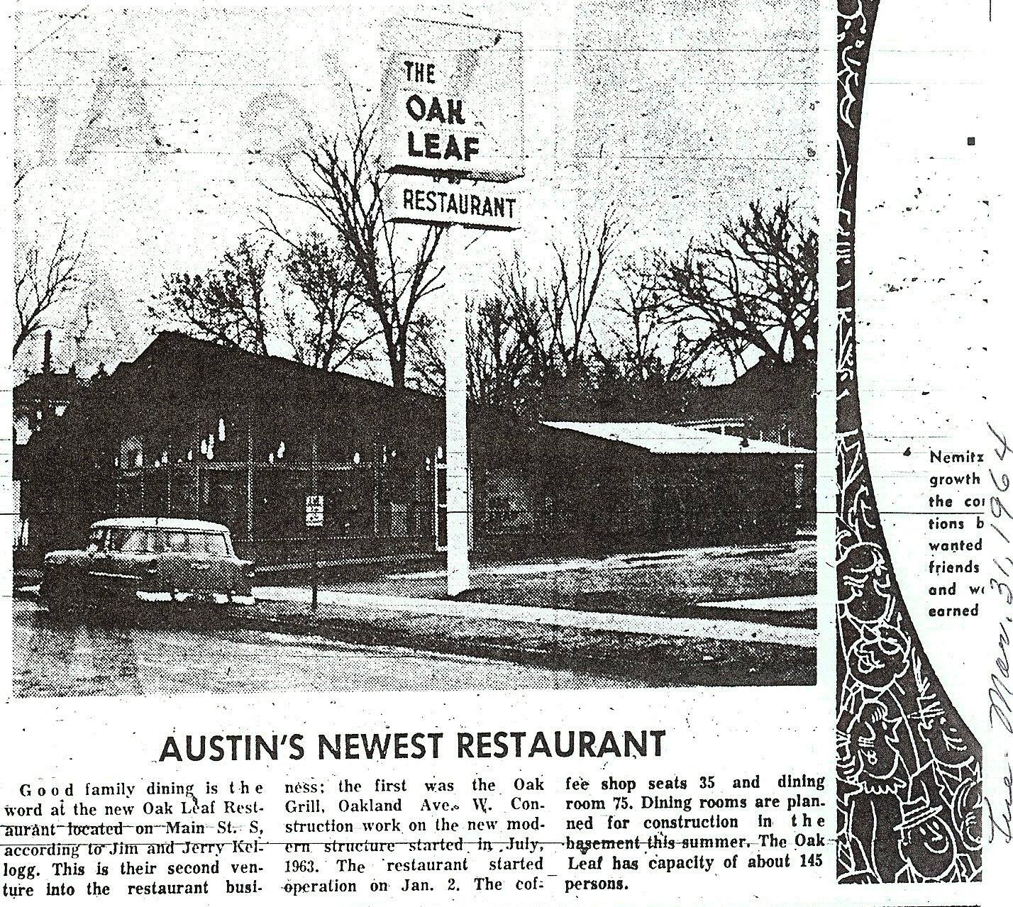 1964- Austin's newest restaurant the Oakleaf