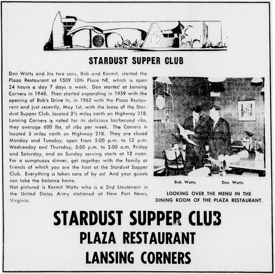 1967 Stardust Supper Club, Plaza Restaurant, Lansing Corners article - June 17th