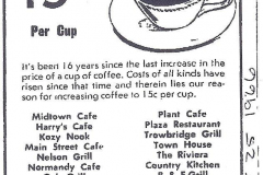 Coffee 15 cents in 1966 Austin, Mn