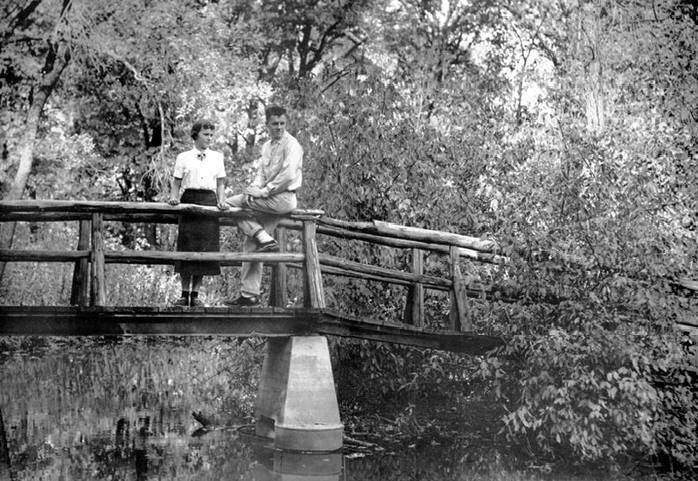 Austin High School students on a bridge - 1954 girl scout - kings wood