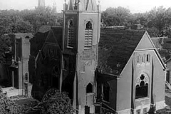 1928 Tornado Damage - 7 (hit original St. Olaf Lutheran Church. Steeple is ready to fall over after being hit)